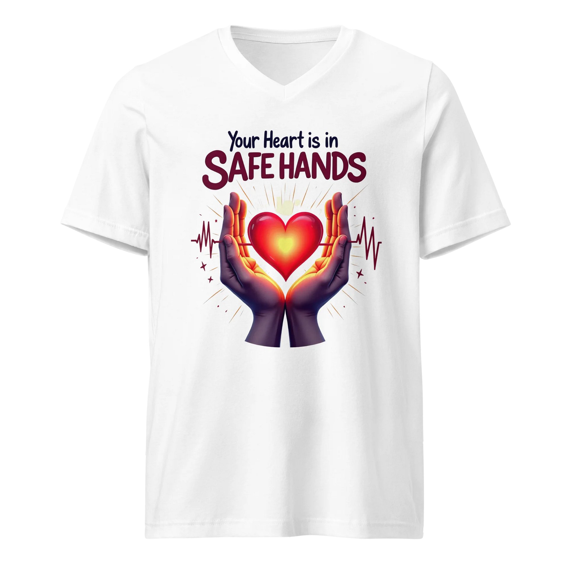 Glowing Heart Safe Hands V-Neck Tee product image (1)