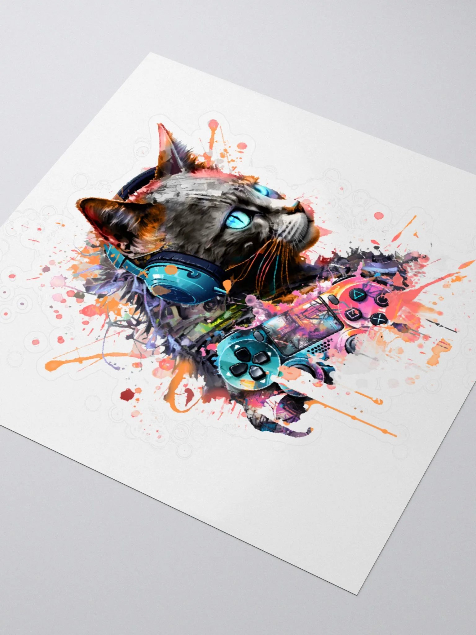 Colored Gamer Cat Sticker product image (1)