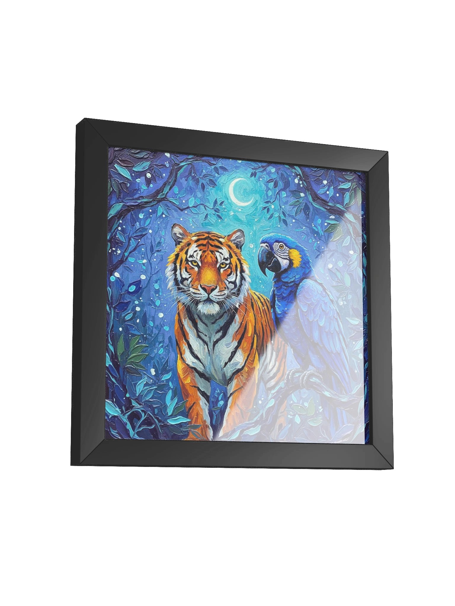 Elegant Tiger and Macaw Framed Wall Art, Luxe Tropical Wildlife Print product image (7)