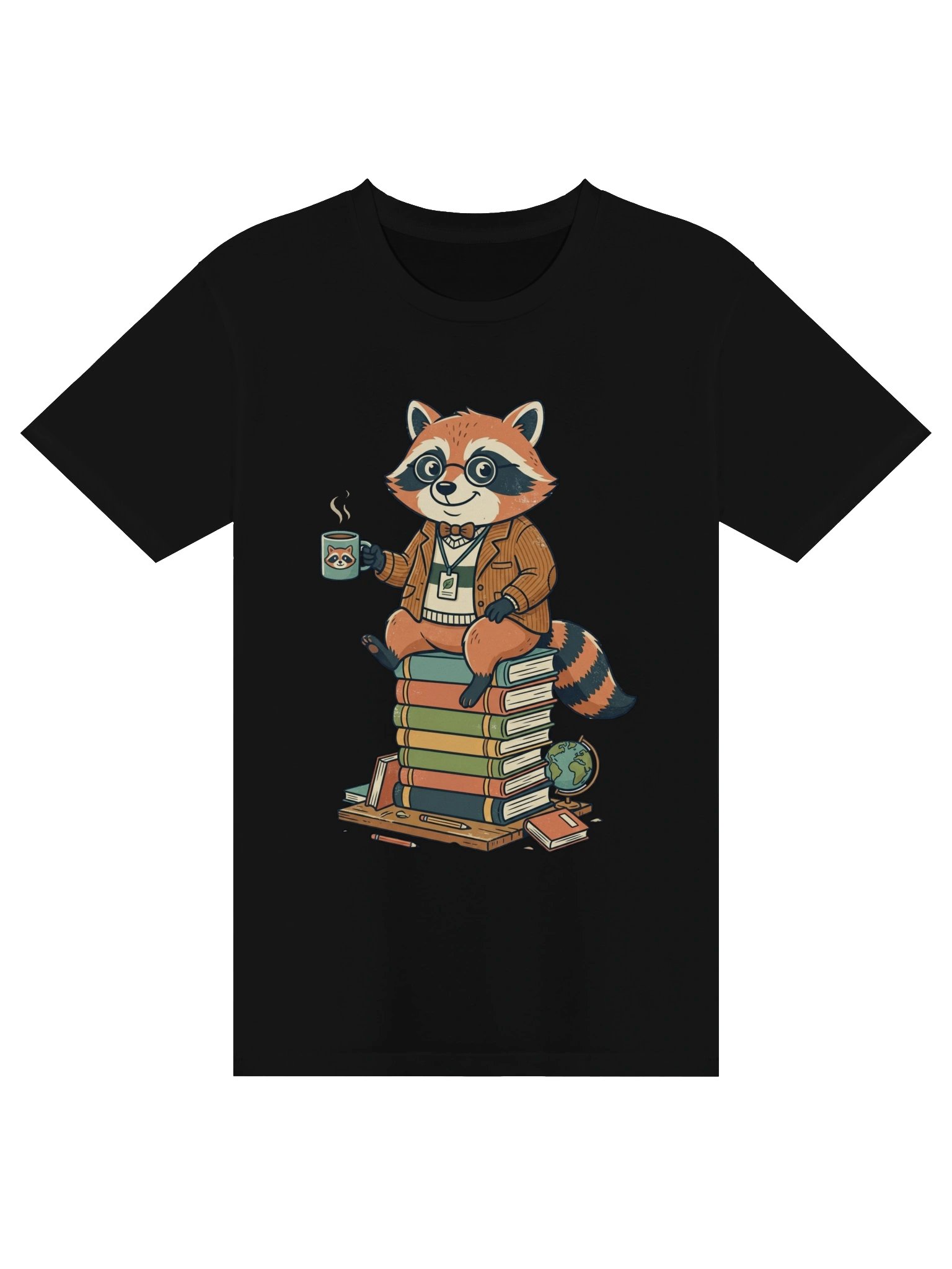 Raccoon Teacher Coffee & Books Unisex T-Shirt product image (2)