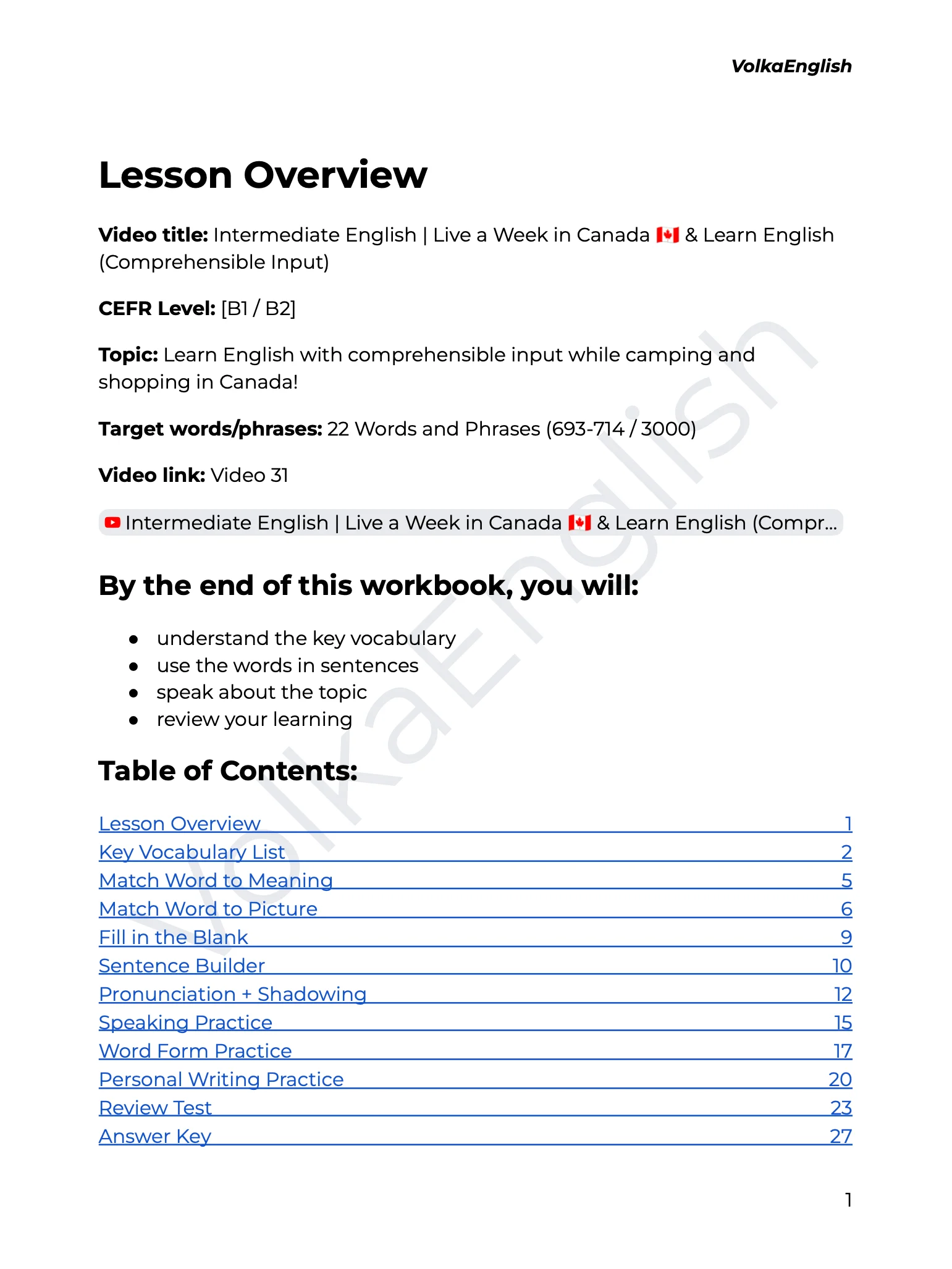 Intermediate English | Live a Week in Canada 🇨🇦 & Learn English (Comprehensible Input) - Video 31 Study Pack product image (2)