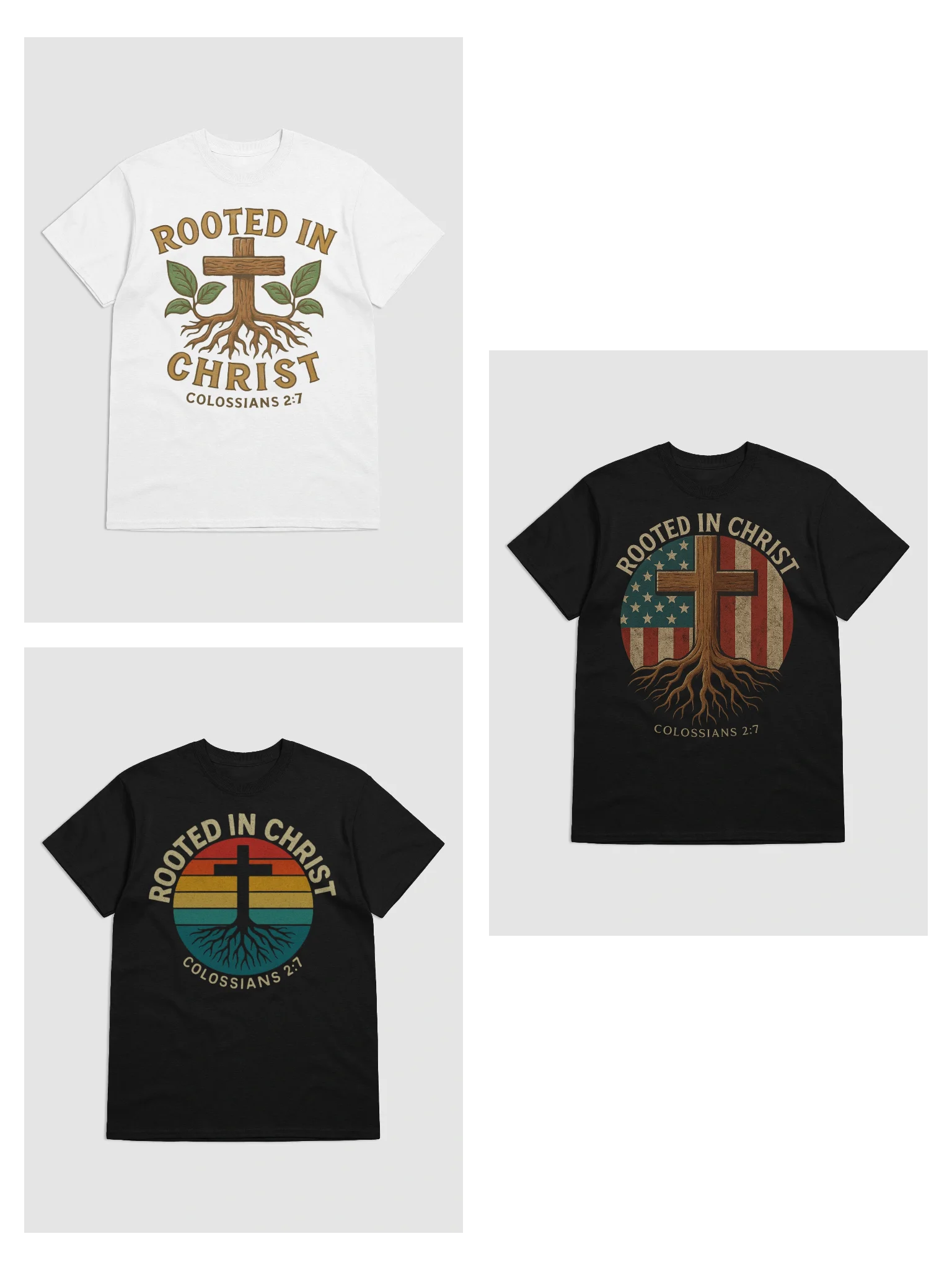 Rooted in Christ Christian T-Shirt Bundle Set of 3 product image (1)