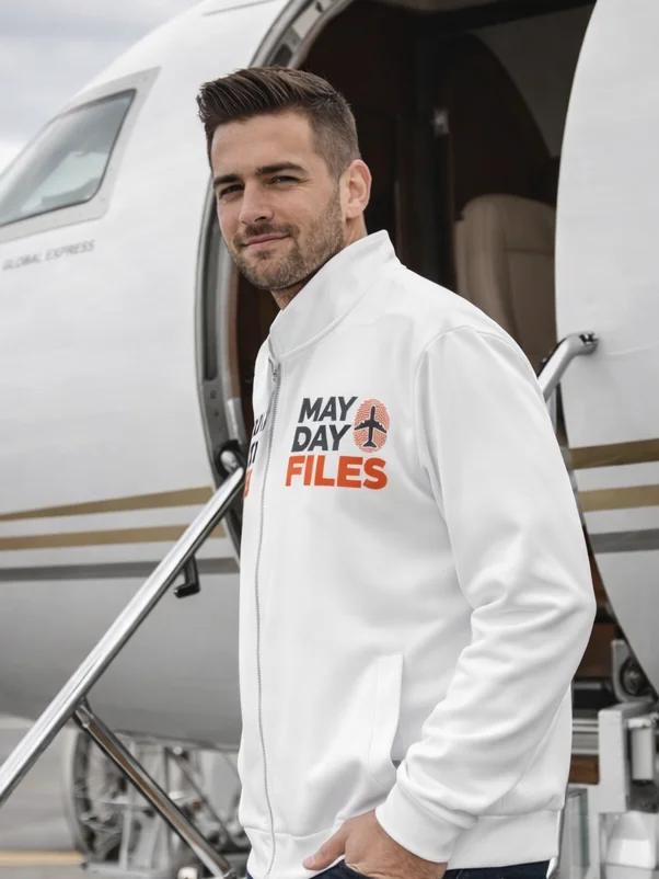 Fliegerjacke mit MaydayFile Logo und organen CREW-Schriftzug product image (1)