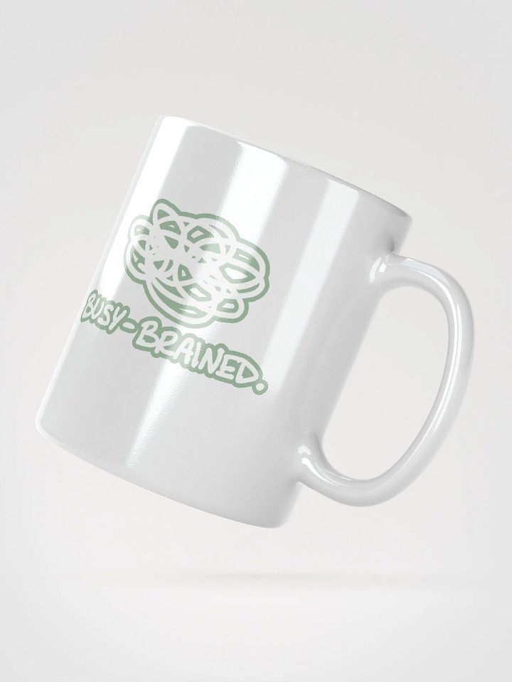 BUSY-BRAINED (lined design, #96B697) glossy white mug product image (4)