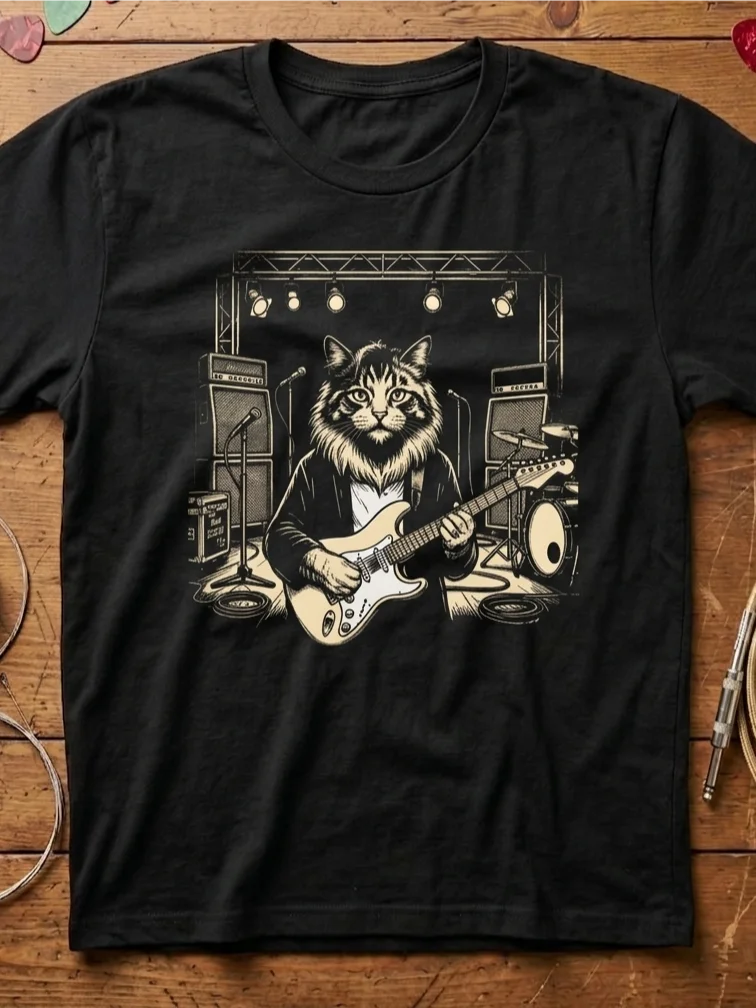 Slowpaw, Eric Catnipton Cat Guitar T-Shirt | Funny Rock Music Cat Tee product image (1)