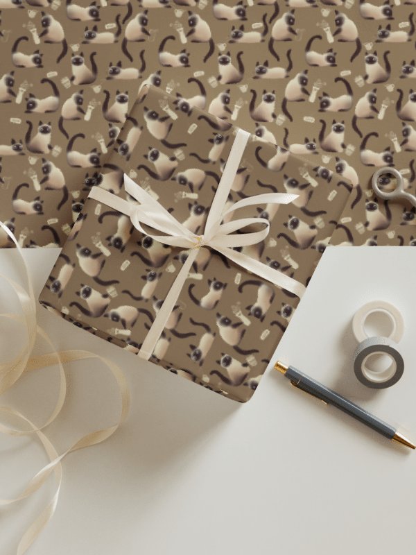 Bad Siamese Cats Knocking Stuff Over Wrapping Paper in Brown, 3 Pack product image (1)