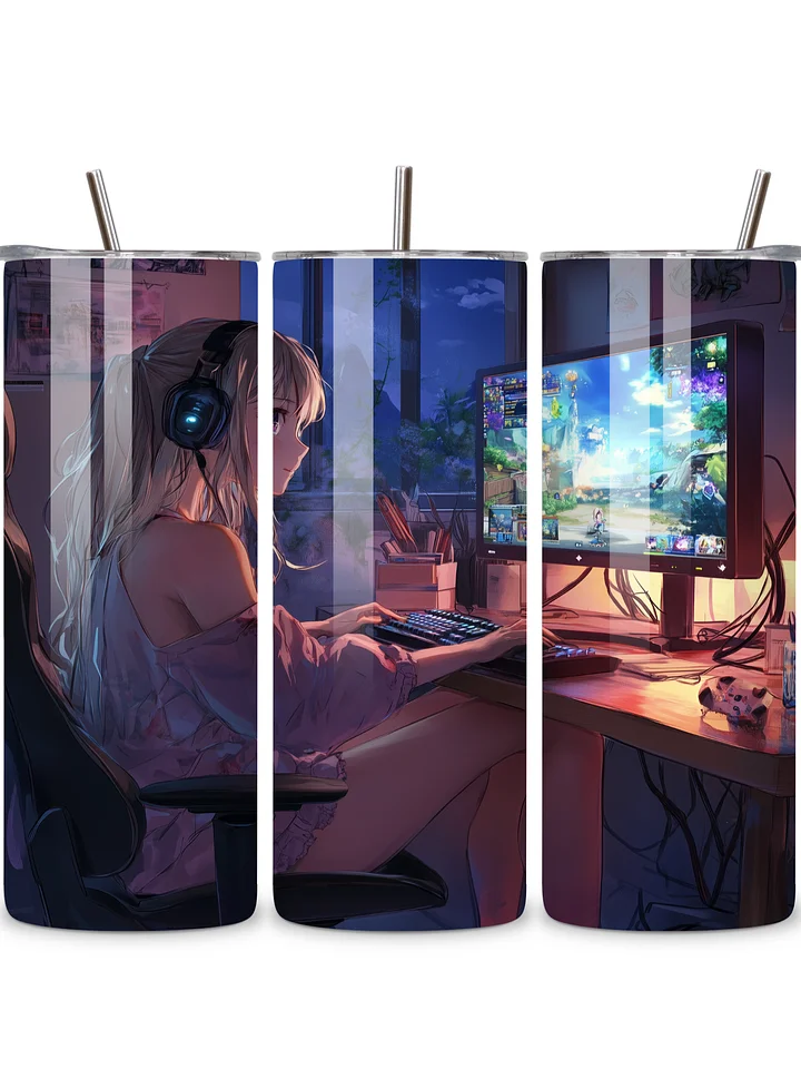 Anime Gamer Girl 20oz Skinny Tumbler with Metal Straw – Vibrant Gaming Setup Design – Double-Walled Insulated Stainless Steel Tumbler Gift for Anime and Gaming Fans (Anime Girl 1) product image (1)