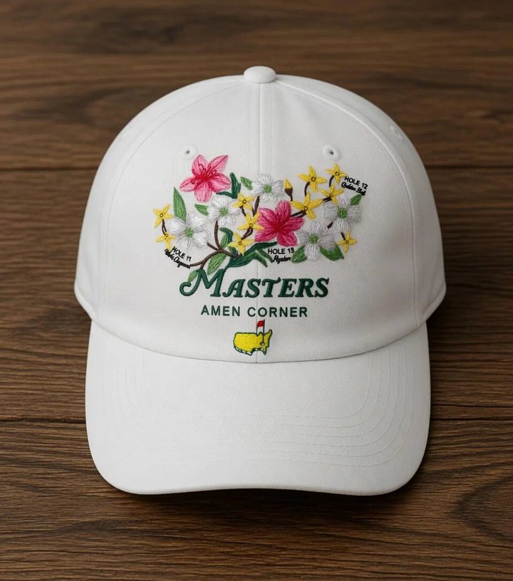 Masters Hot 2026: Amen Corner Azalea Floral Hat - Embroidered Masters Golf White Dad Cap product image (1)