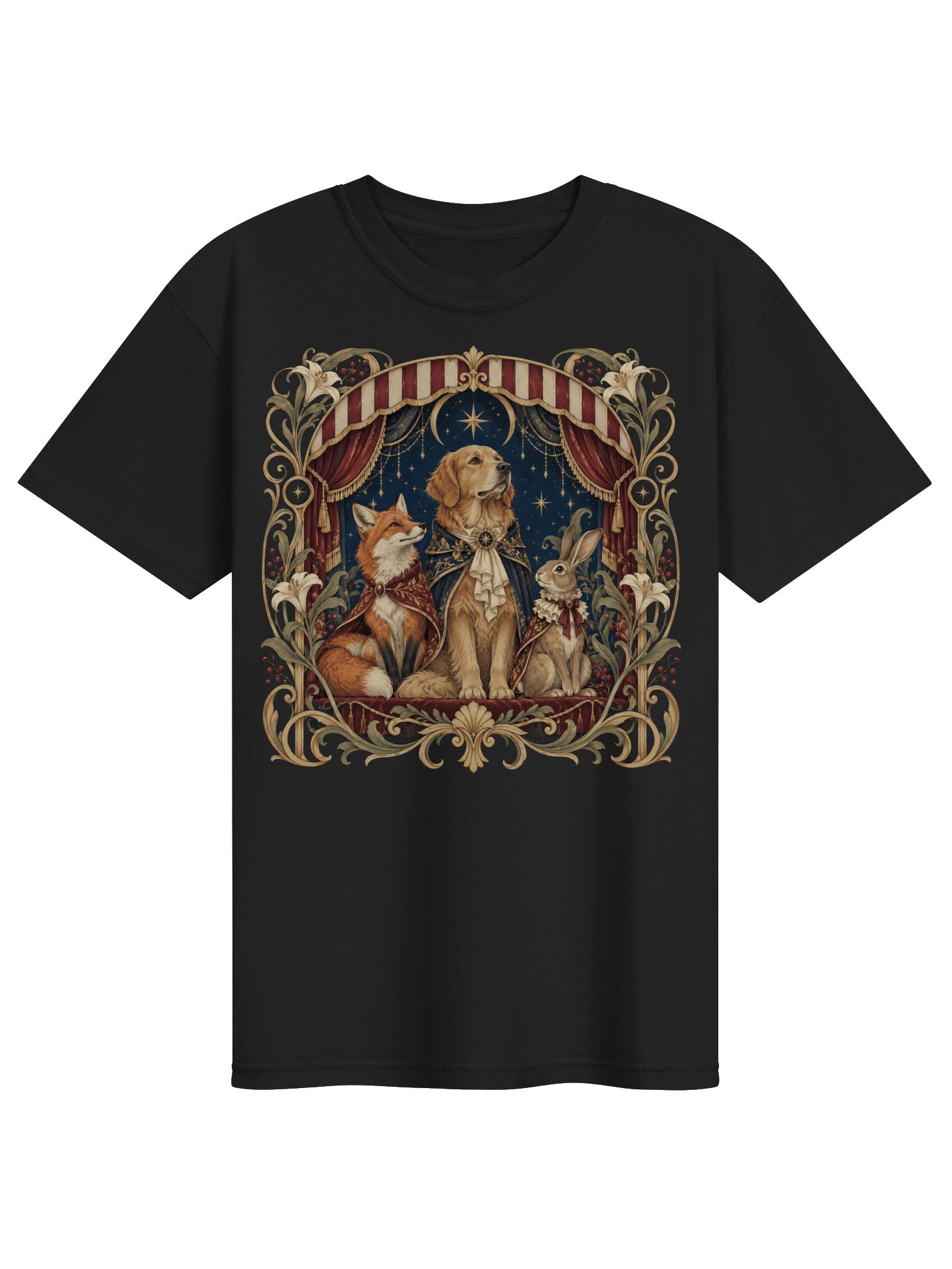 Vintage Woodland Animal Graphic T-Shirt – Dog, Fox & Rabbit Storybook Art Tee product image (2)