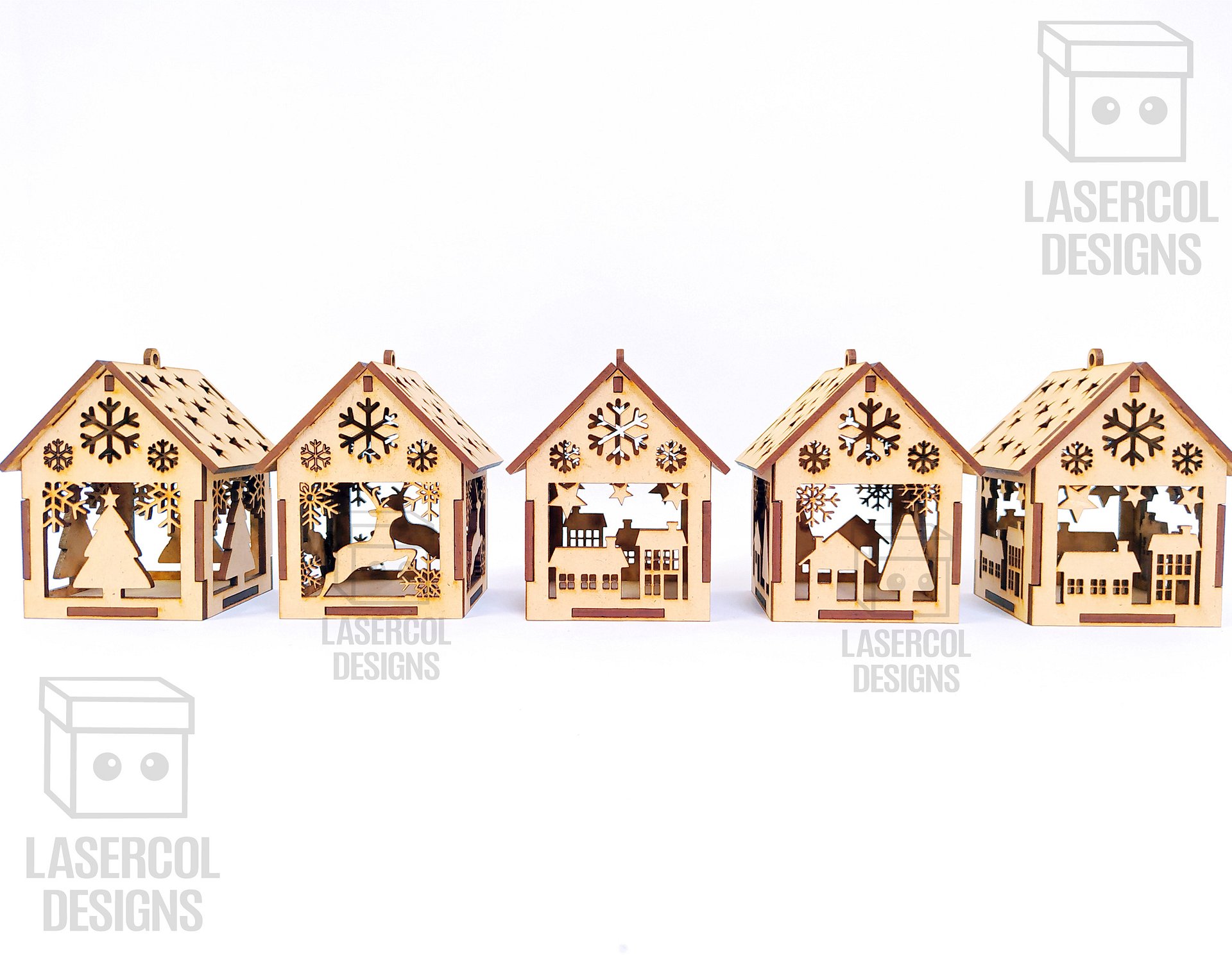 Christmas House Ornaments Set 3 (2 Sizes, 5 Styles) - Laser Cut Files product image (10)