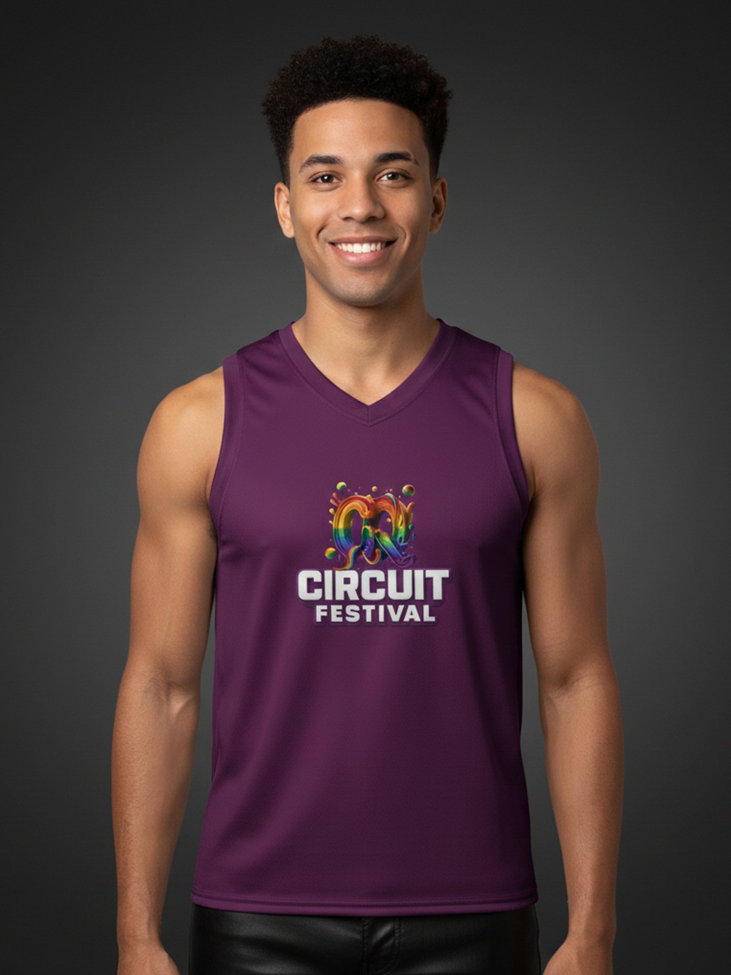 CQ CIRCUIT FESTIVAL SLEEVELESS PERFORMANCE TEE — PURPLE EDITION product image (1)