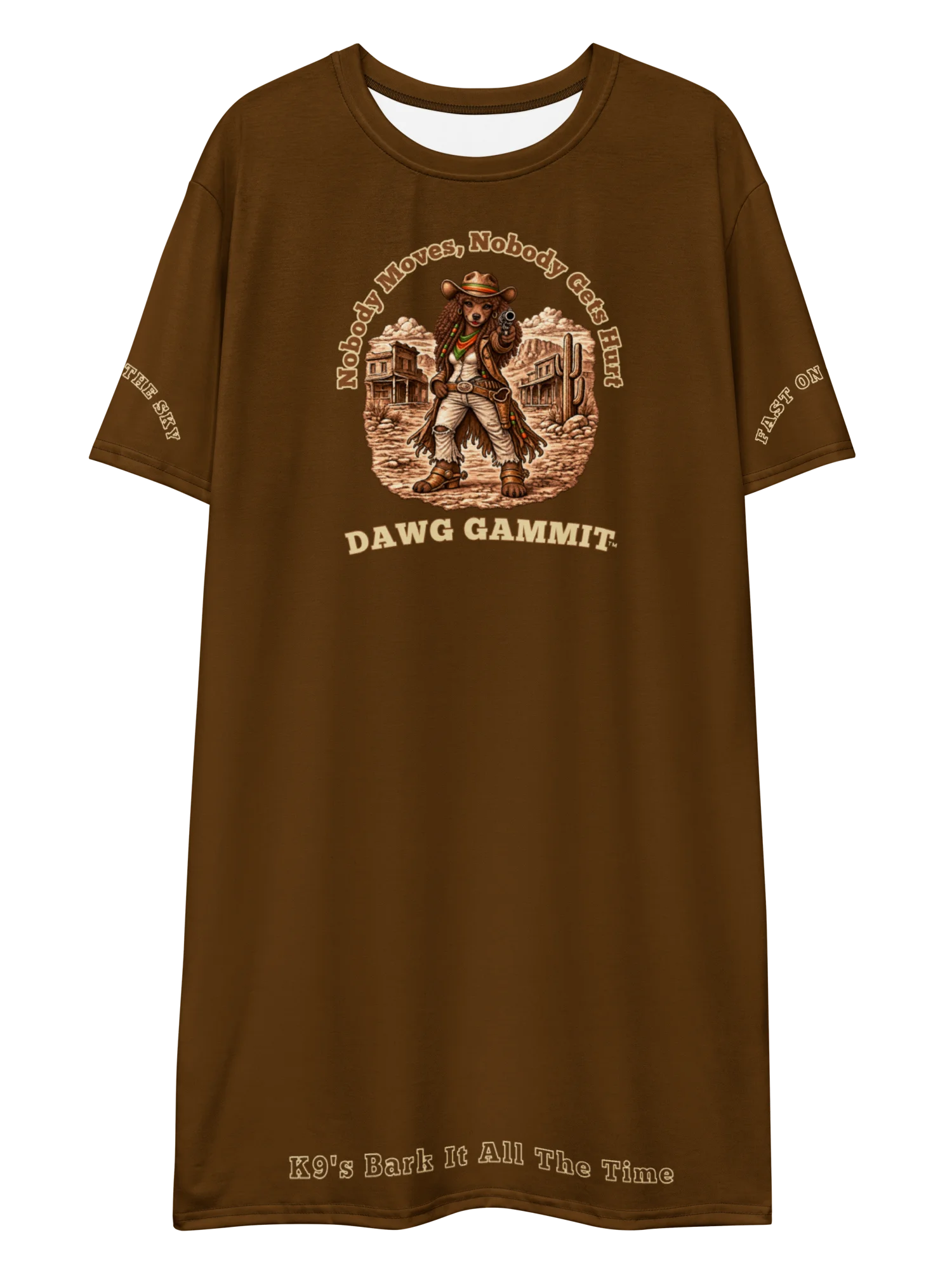 DAWG GAMMIT™ Brown Poodle Outlaw Brown T-shirt Dress product image (1)