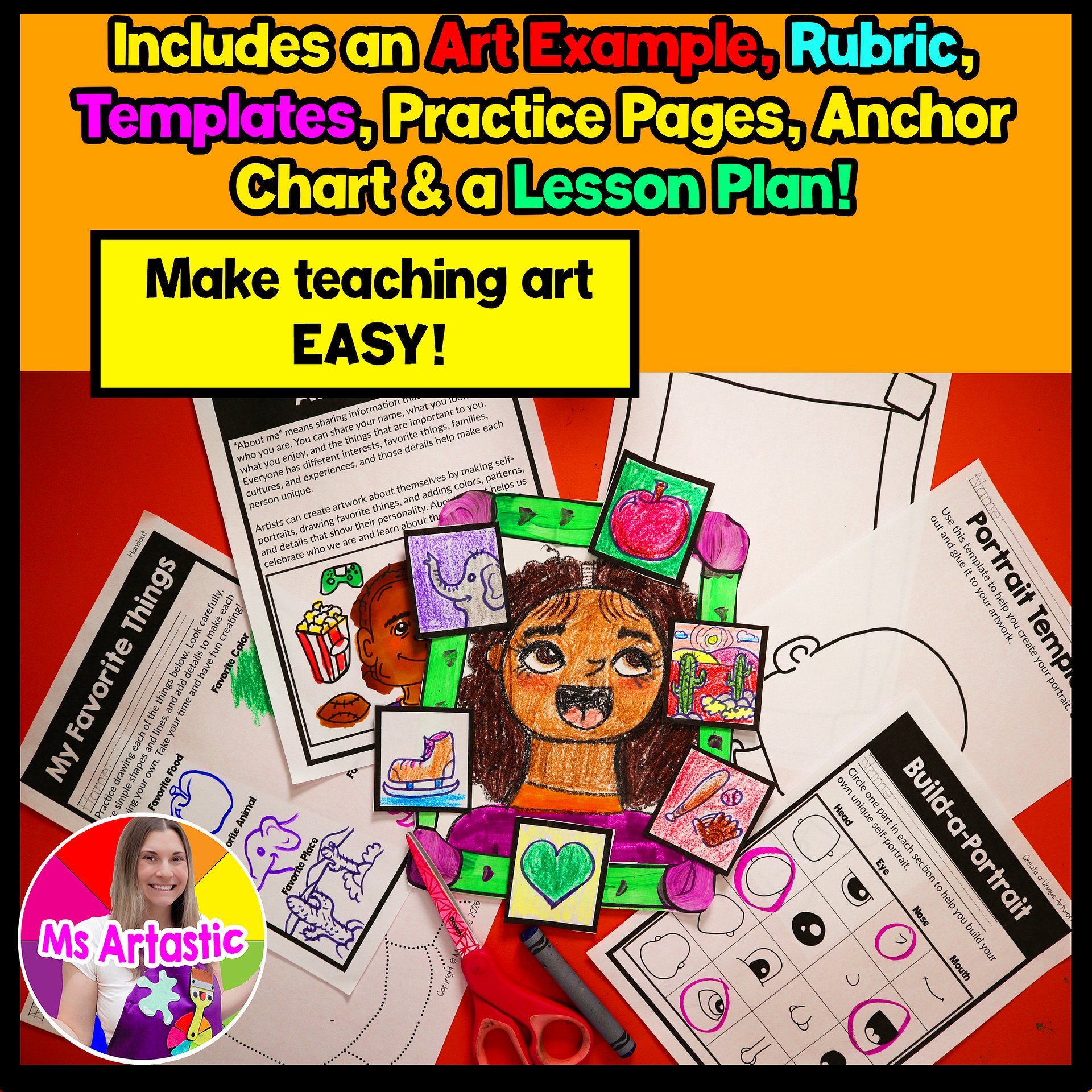 1st Grade Back to School About Me Art Lesson Portrait Favorite Thing Art Project product image (3)