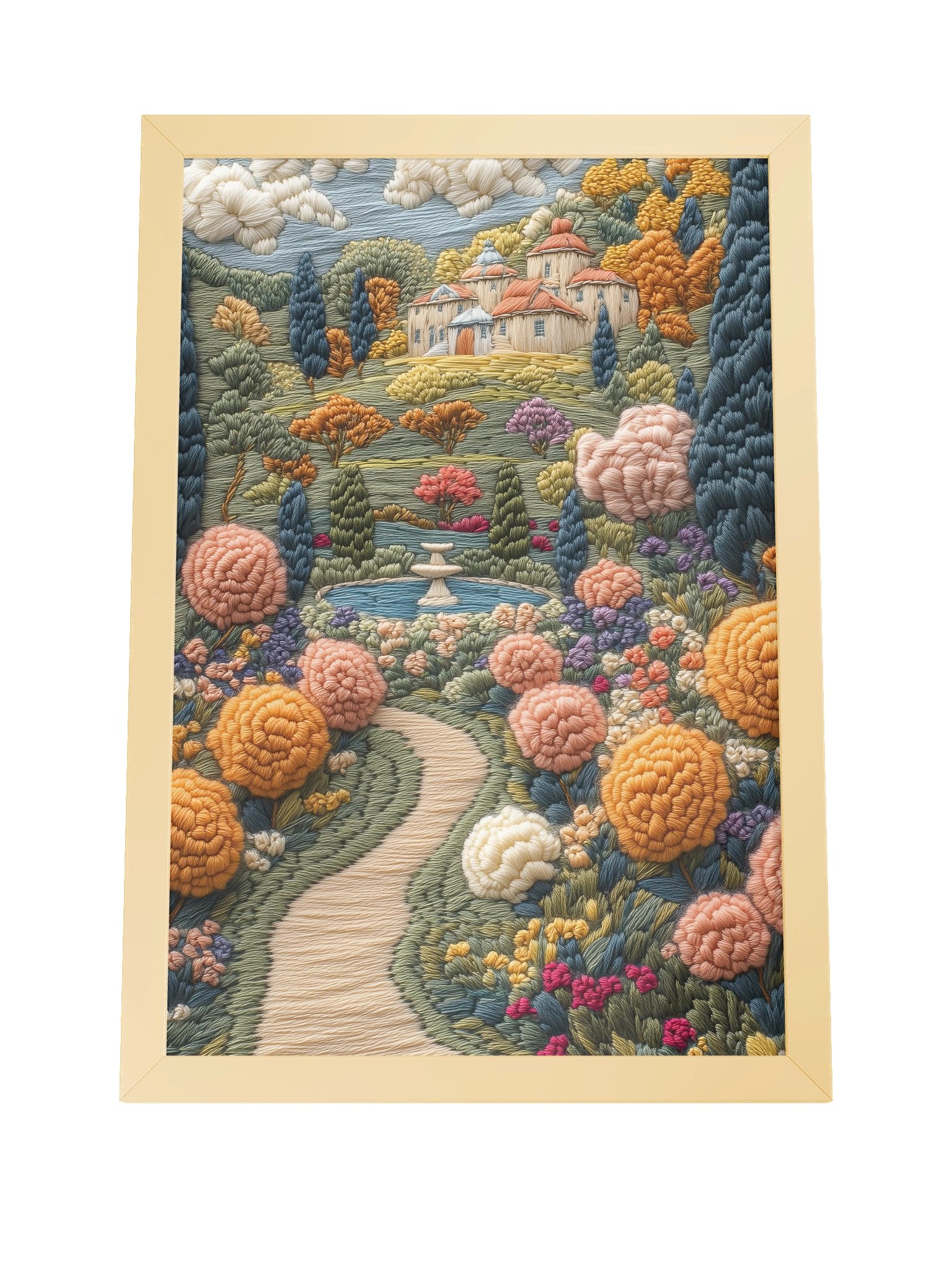 A Slow Day in the French Countryside | Embroidery-Style Wall Art — Framed Print product image (12)