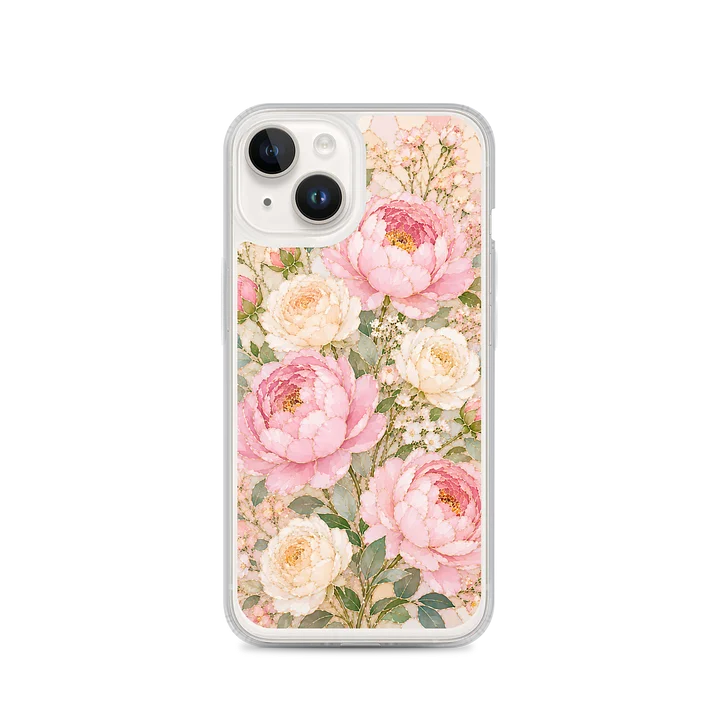 Pink Peony And Cream Rose Mosaic Premium Soft Silicone iPhone Case - MagSafe Compatible product image (4)