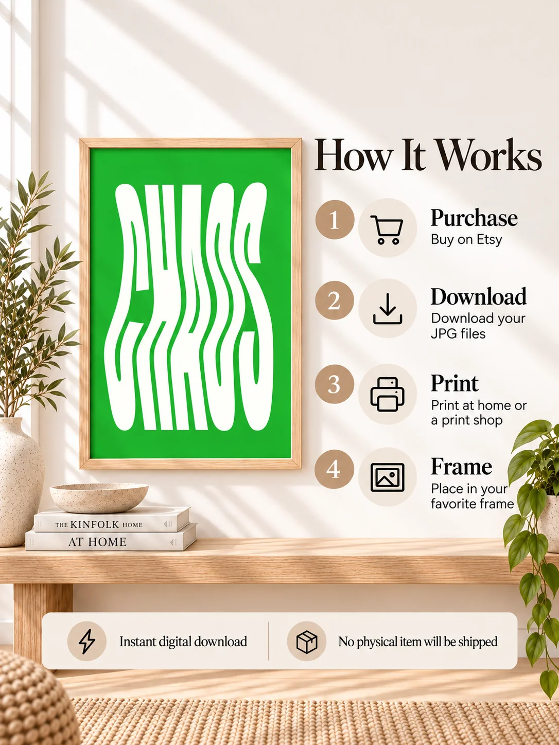 CHAOS Poster Green Wavy Typography Printable Retro Wall Art Psychedelic Groovy Digital Download Minimalist Decor product image (4)