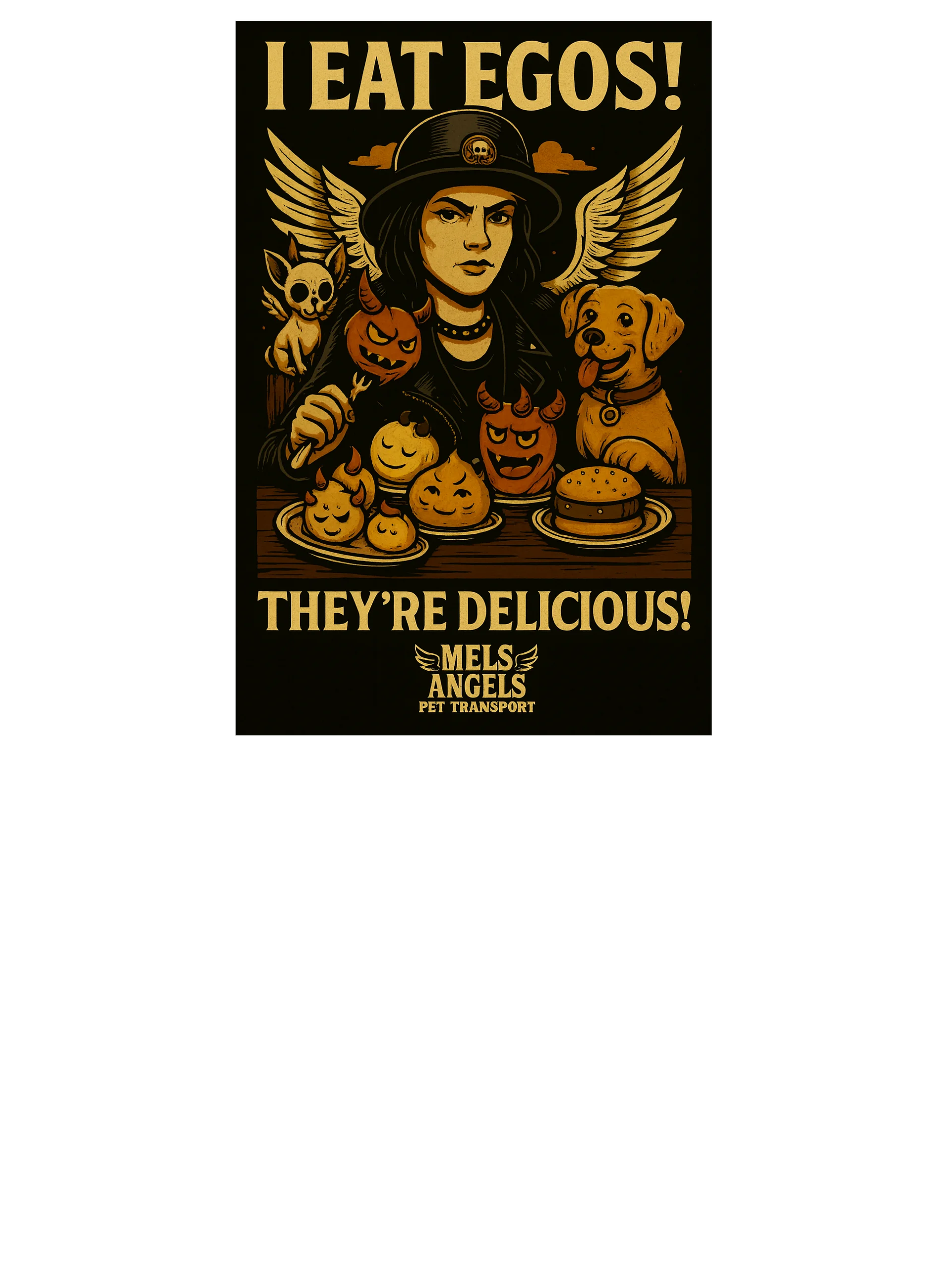 Mel’s Angels "I Eat Egos – They’re Delicious" Vintage Graphic Tee | Punk Rock Dog Lovers Shirt product image (3)