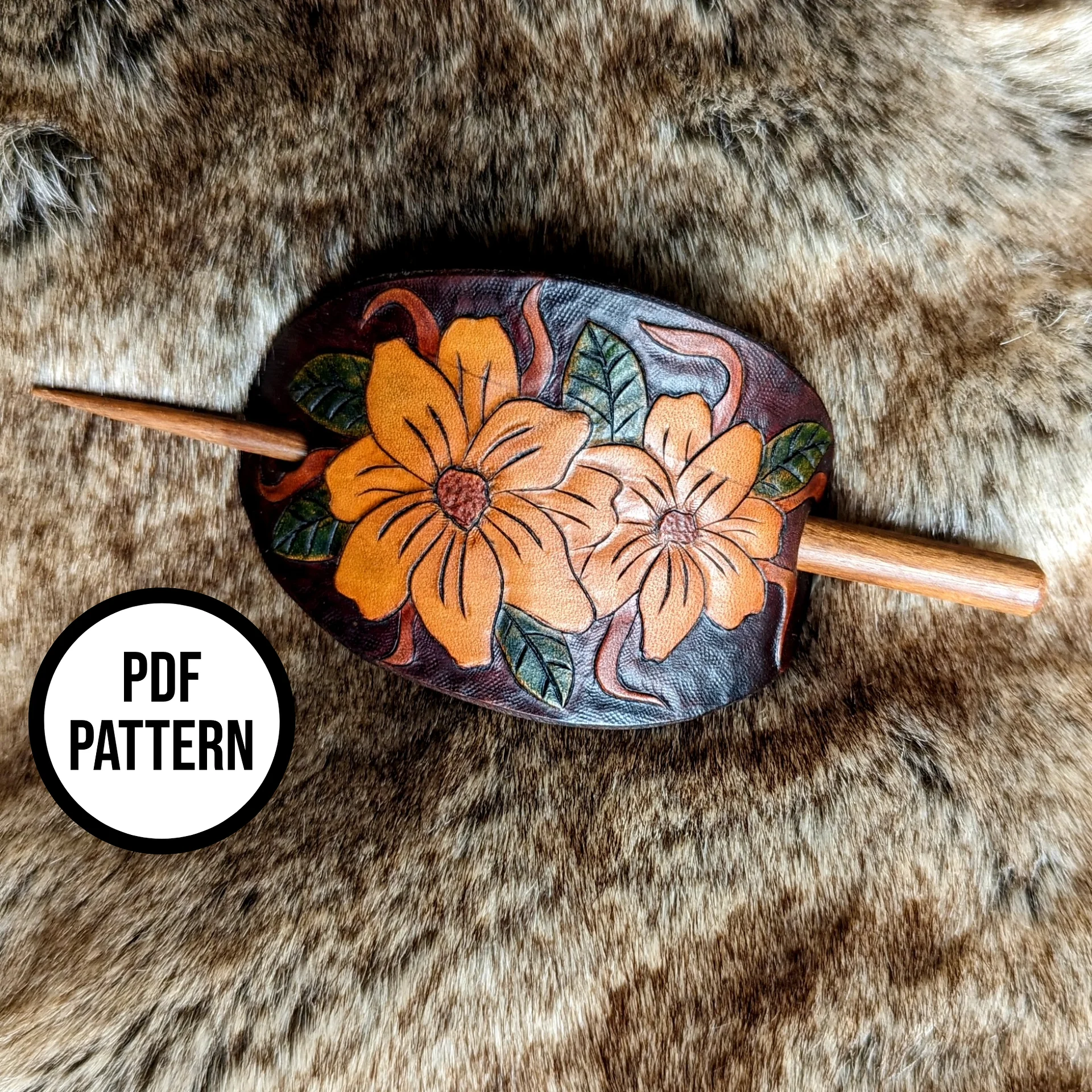 Flowers & Vines Leather Hair Stick - PDF Pattern for Leatherwork product image (1)