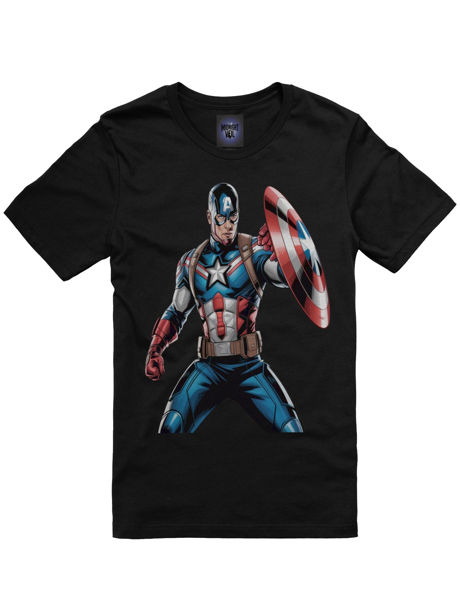Shielded Nocturne: Captain America Veiled Defender T-Shirt product image (3)