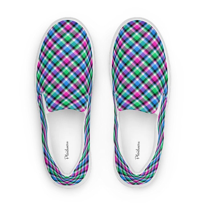 Magenta, Bright Green, and Blue Plaid Women's Slip-On Shoes product image (1)