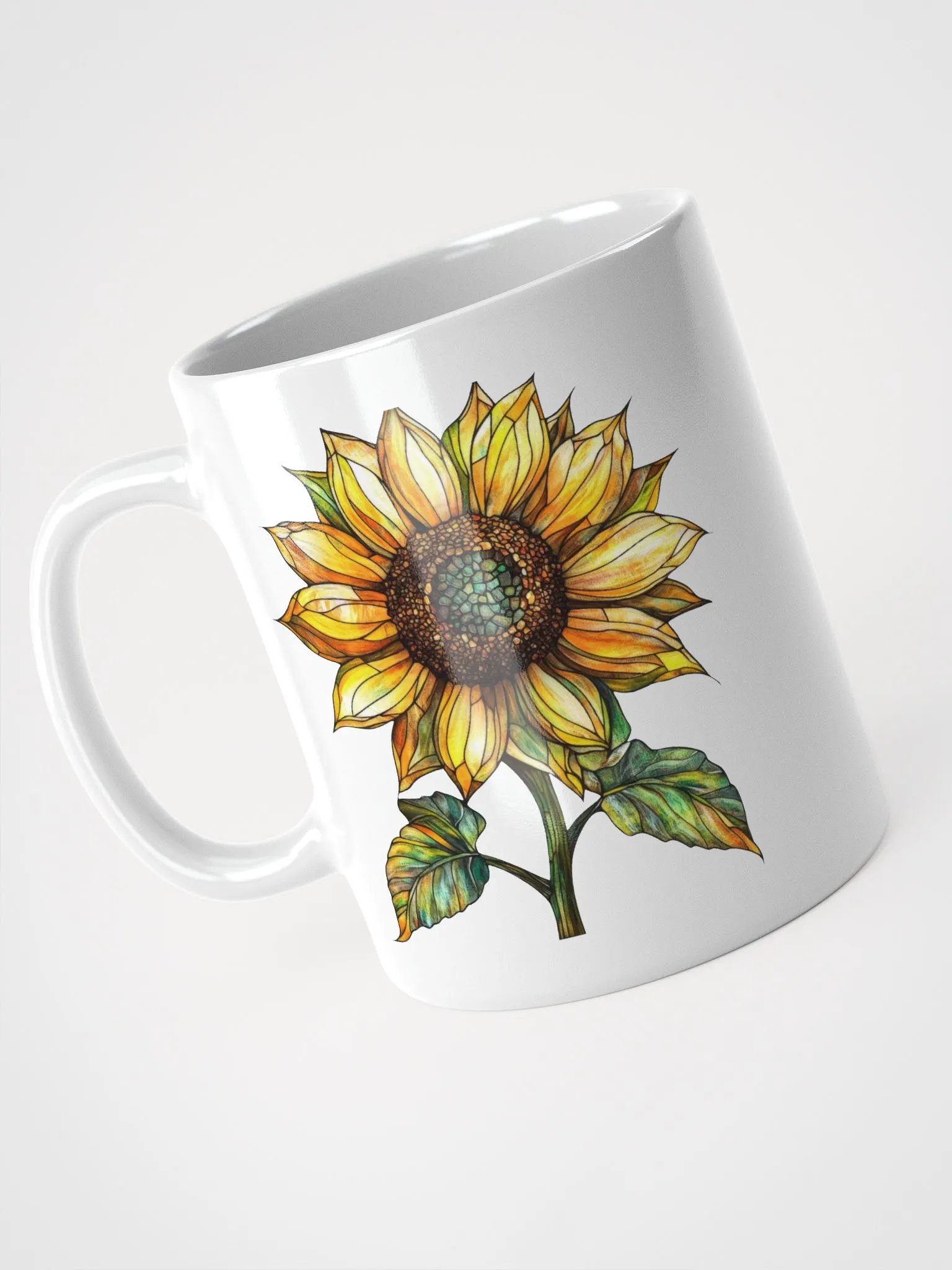 Stained Glass Sunflower White Glossy Mug product image (3)