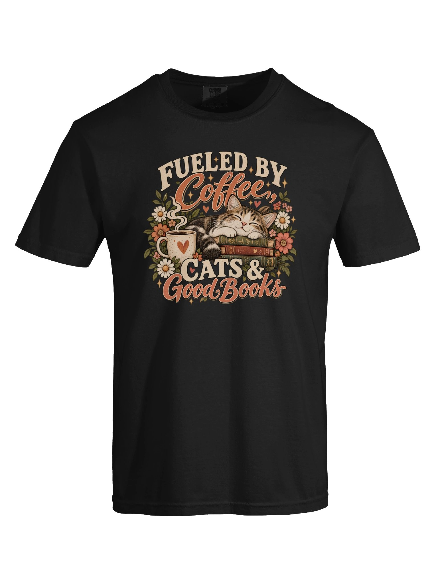 Fueled by Coffee, Cats & Good Books T-Shirt | Vintage Cat Lover Tee product image (69)
