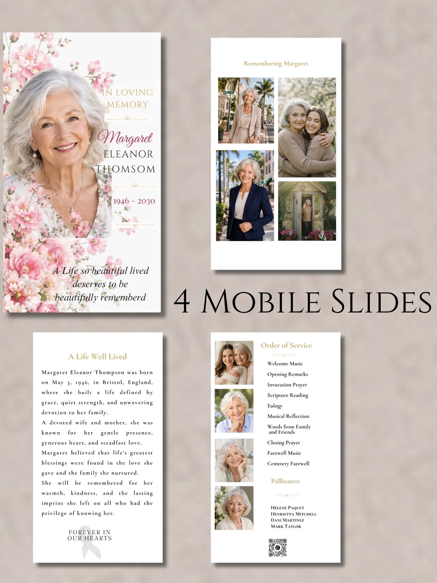 Celebration of Life Program for Woman | Funeral Obituary Canva Template with Mobile Version & QR Code product image (3)