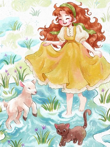 Hi Cuties!!! Have a wonderful day!!🌷🌟
This one is created when I watch a heavy rain. 
Just a cute girl and her little friends...