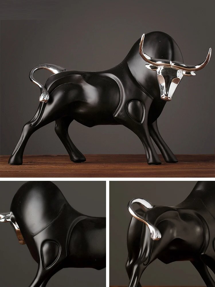 Modern Bull Sculptures — Red & Black Resin Ox Statues for Home & Office Decor product image (5)