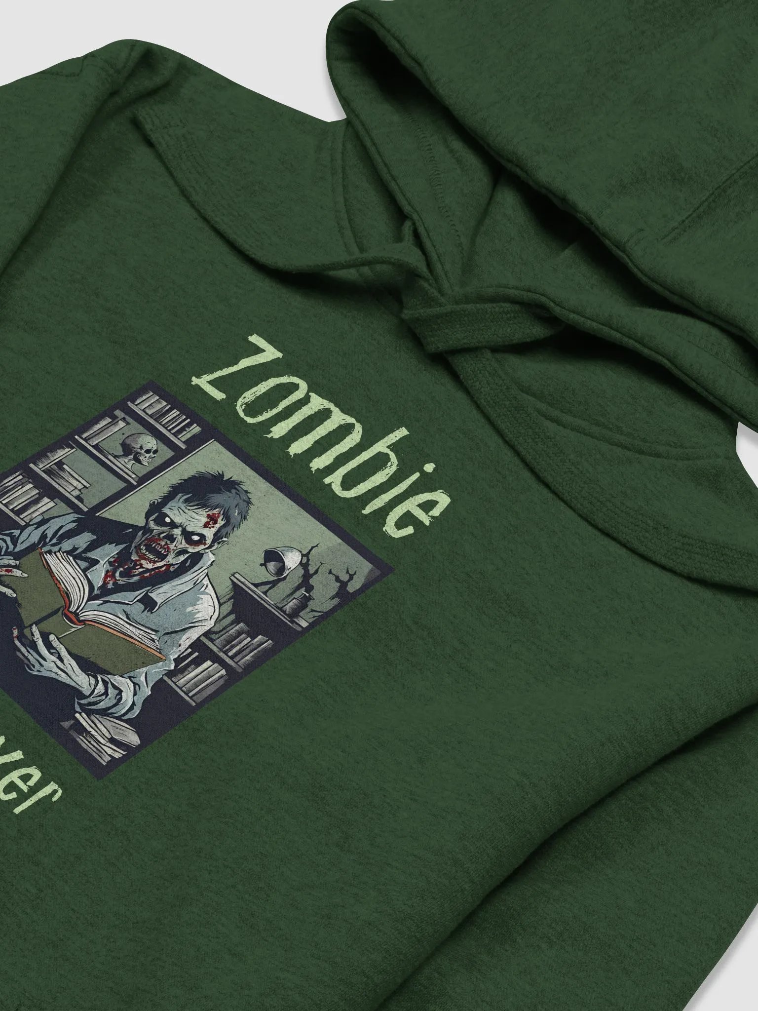 Zombie Book Lover Man - Dark Green Unisex Hoodie product image (3)