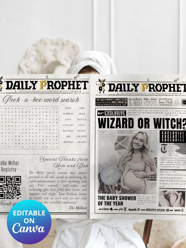 Magical Baby Shower Announcement Newspaper 100% Customizable Template Bundle product image (1)