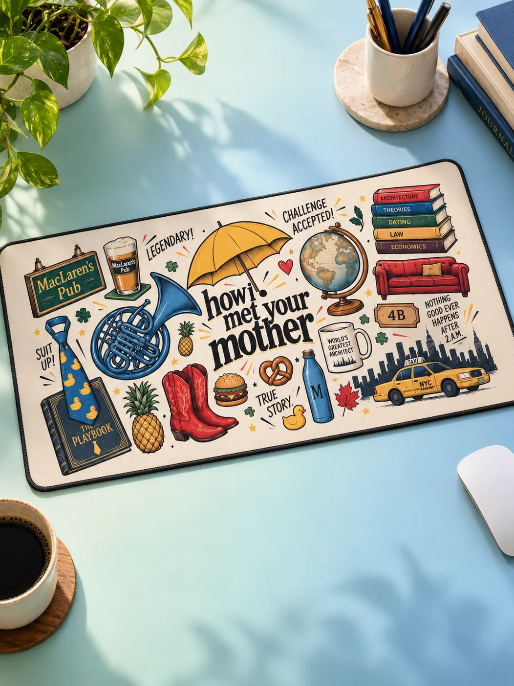 How I Met Your Mother Desk Mat, MacLaren's Pub Illustrated Neoprene Desk Pad product image (1)