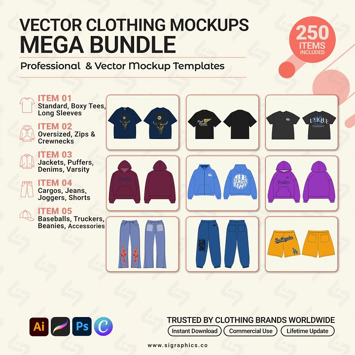 Clothing Mockups Mega Bundle – Vol. 1 (250+ Apparel Templates) product image (2)
