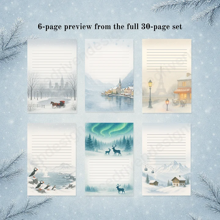 Set of 30 Winter-Themed Printable Stationery Pages | A4 Digital Download PDF + Freebies product image (2)