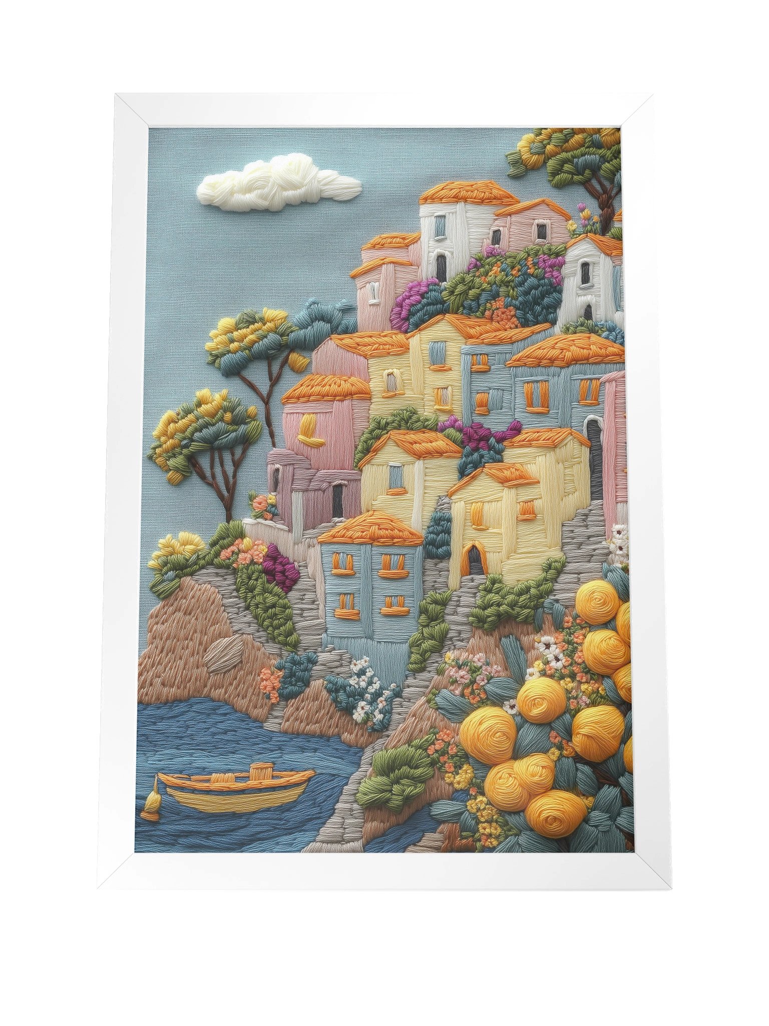 A beautiful Coast of Amalfi | Embroidery-Style Wall Art — Framed Print product image (12)