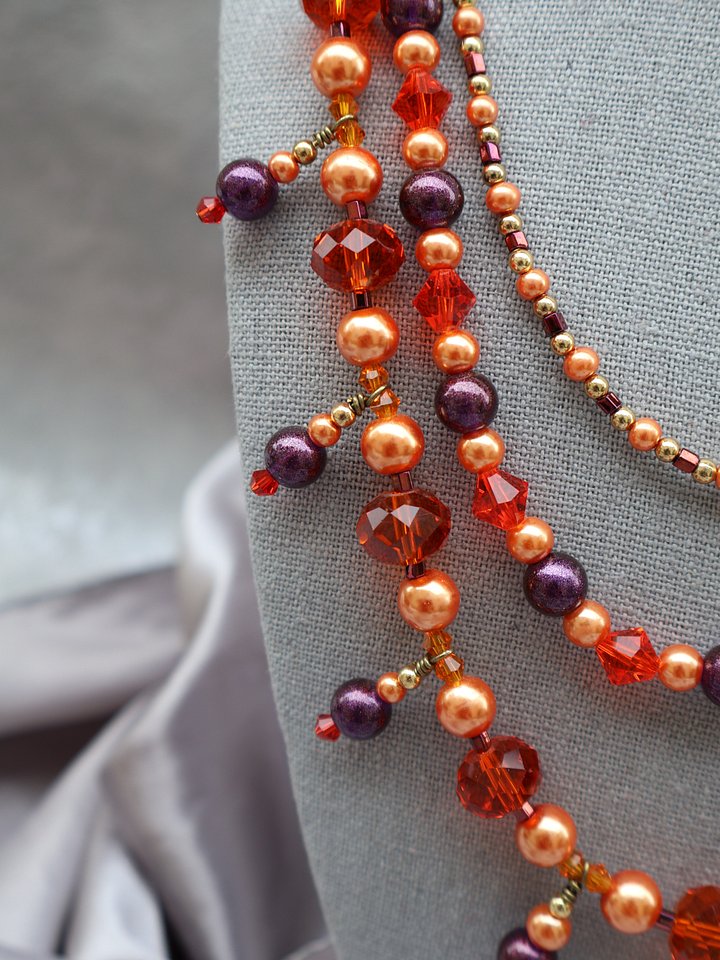 Orange and Purple Three Layered Necklace with Earrings product image (2)
