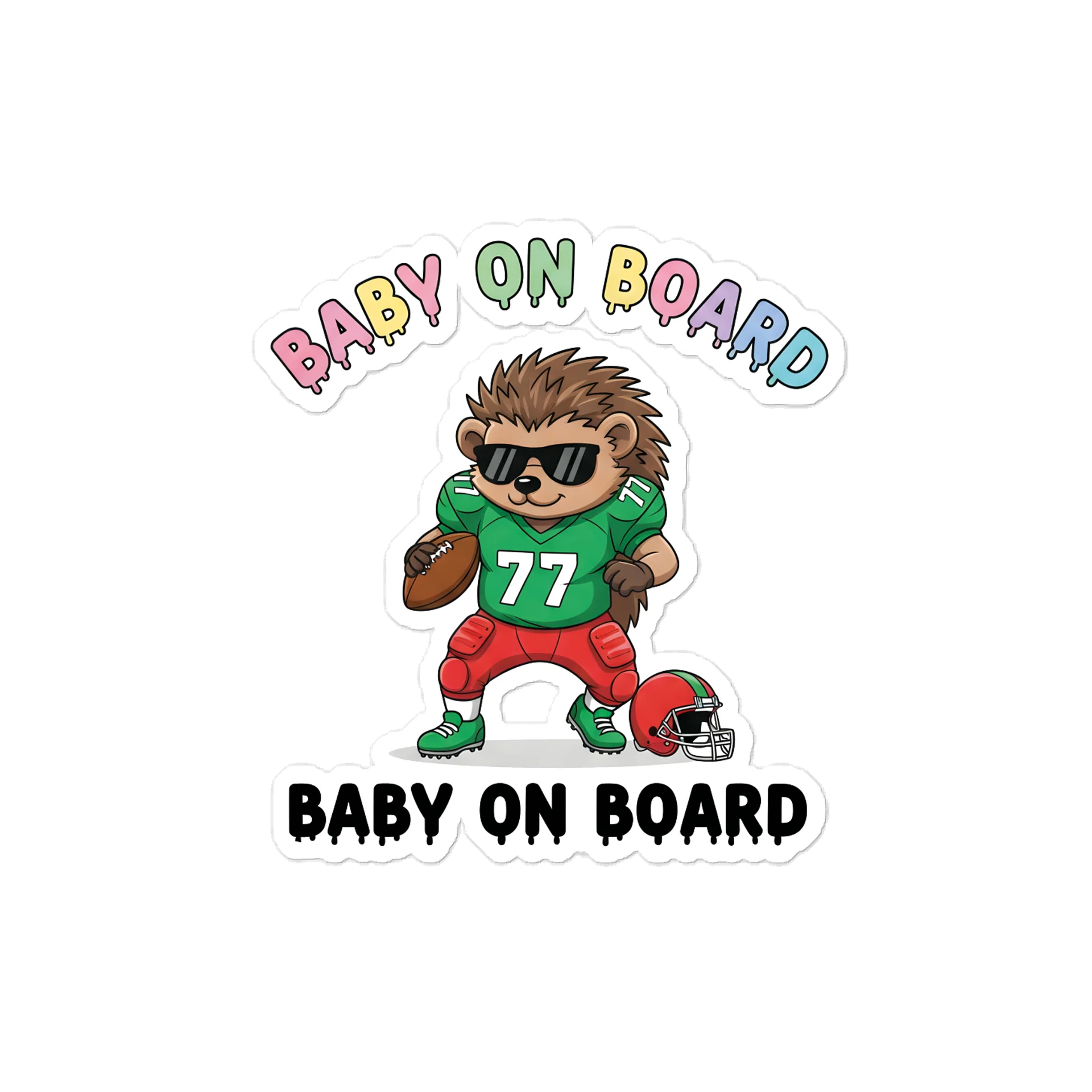 Funny Hedgehog Football Baby on Board Sticker - 5x5 Weatherproof Vinyl Car Decal - Cute Sporty Hedgehog Tailgate Decor - Premium Outdoor Grade Safety Sign for SUVs & Jeeps product image (1)
