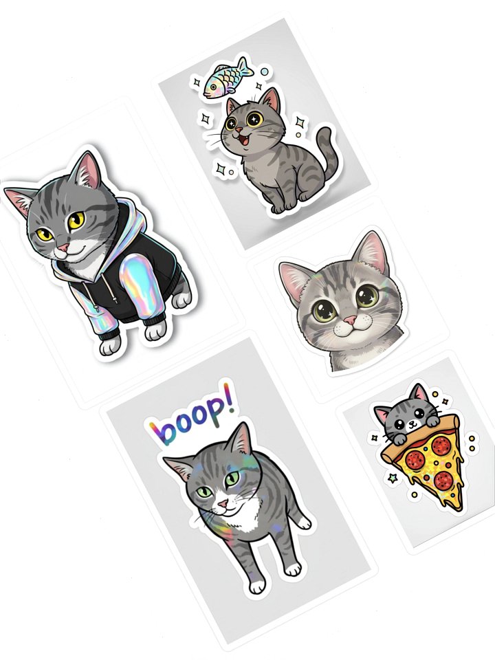 Whimsical Cat Sticker Sheet - 5 Unique Designs! product image (1)