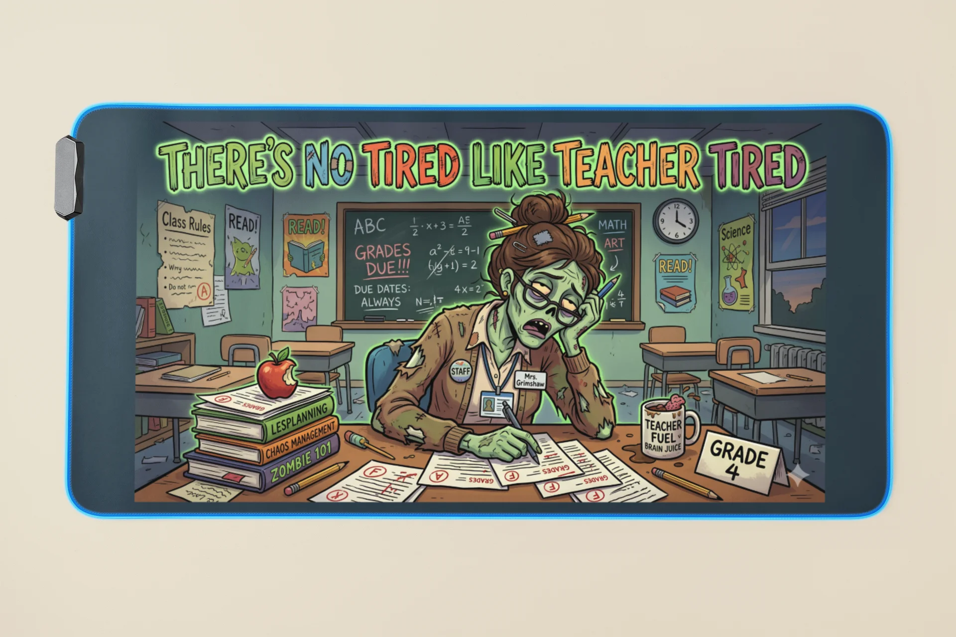 "There's No Tired Like Teacher Tired" Zombie Teacher Desk Mat | Teacher Tired Collection product image (1)