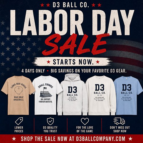 IT’S LIVE⚾️

The D3 Ball Co. Labor Day Sale starts NOW.

Lower prices on your favorite D3 gear — but only for 4 days.

9.4 – ...