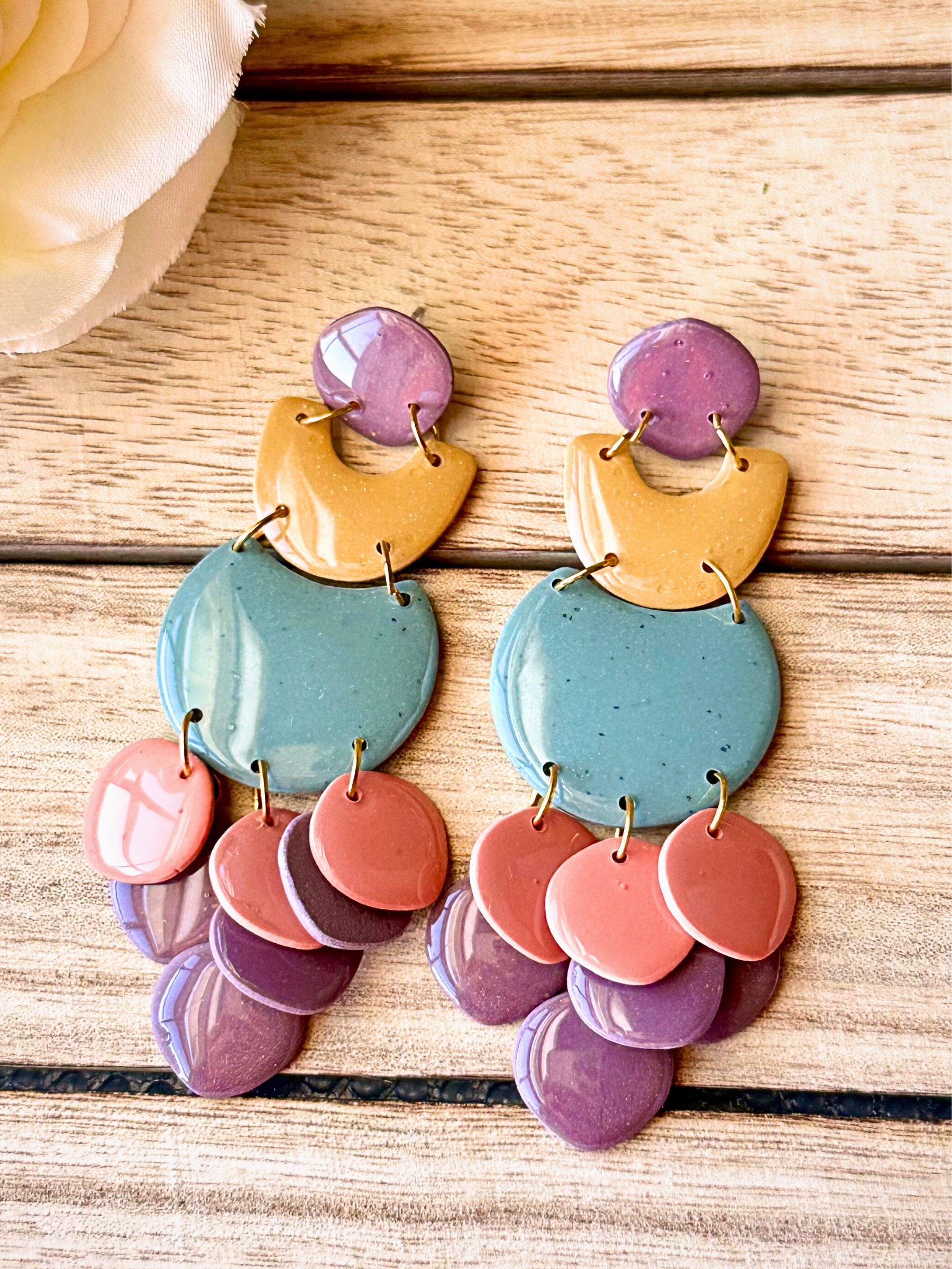 Boho Luxe Tiered Statement Earrings – Handmade Polymer Clay Dangles product image (3)