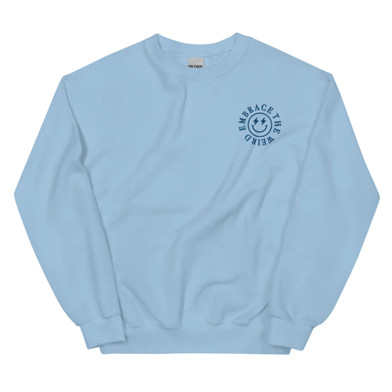 'Embrace The Weird' Crewneck - Light Blue with Royal Embroidery product image (1)