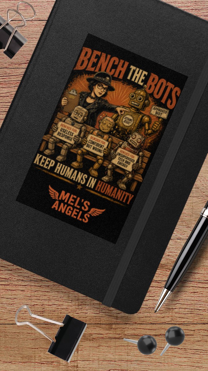 Bench the Bots Hardcover Journal | Retro AI Protest Notebook product image (1)