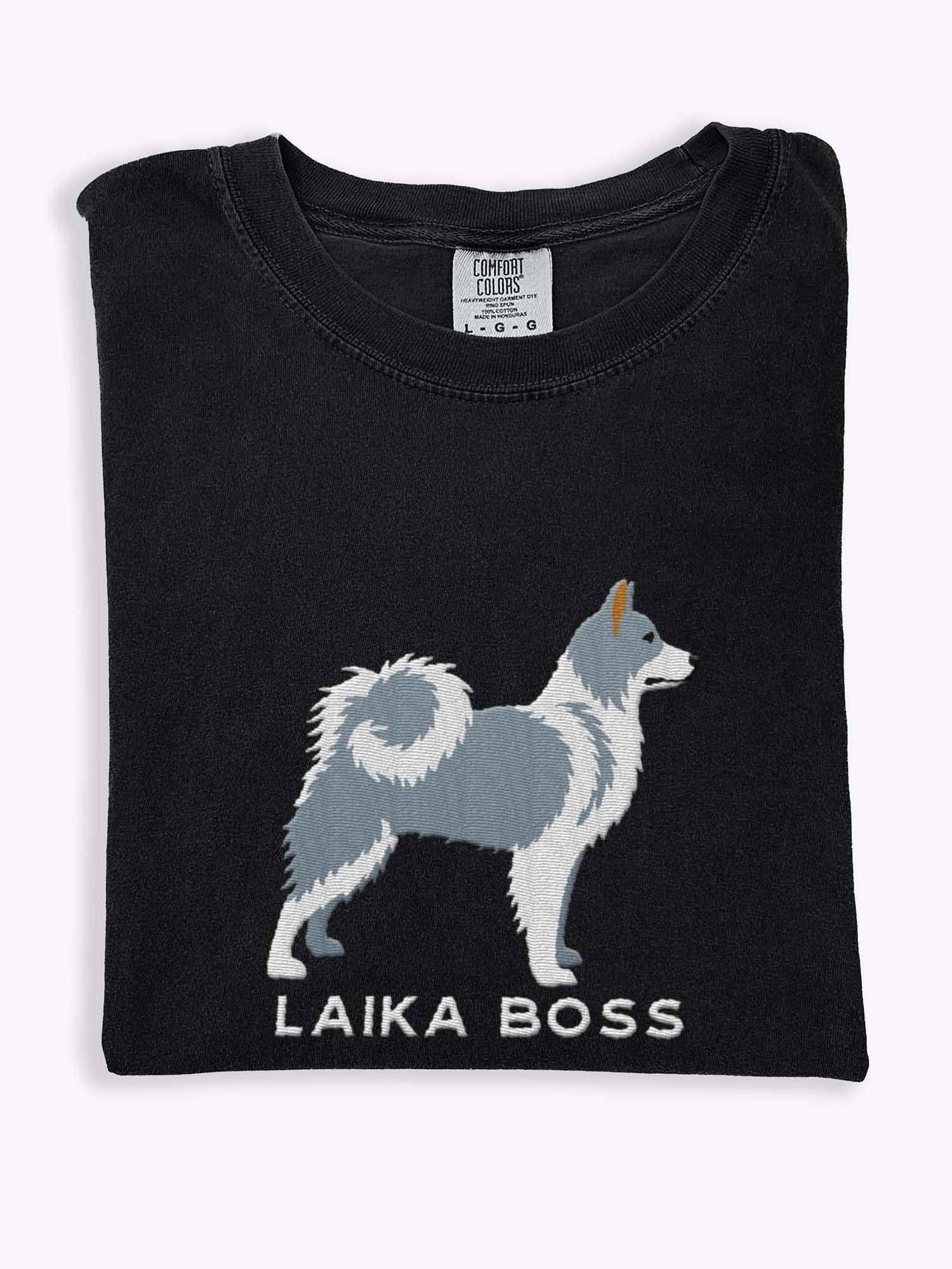 Laika Boss T-Shirt(Embroidered) of a Yakutian Laika(Gray & White) product image (2)