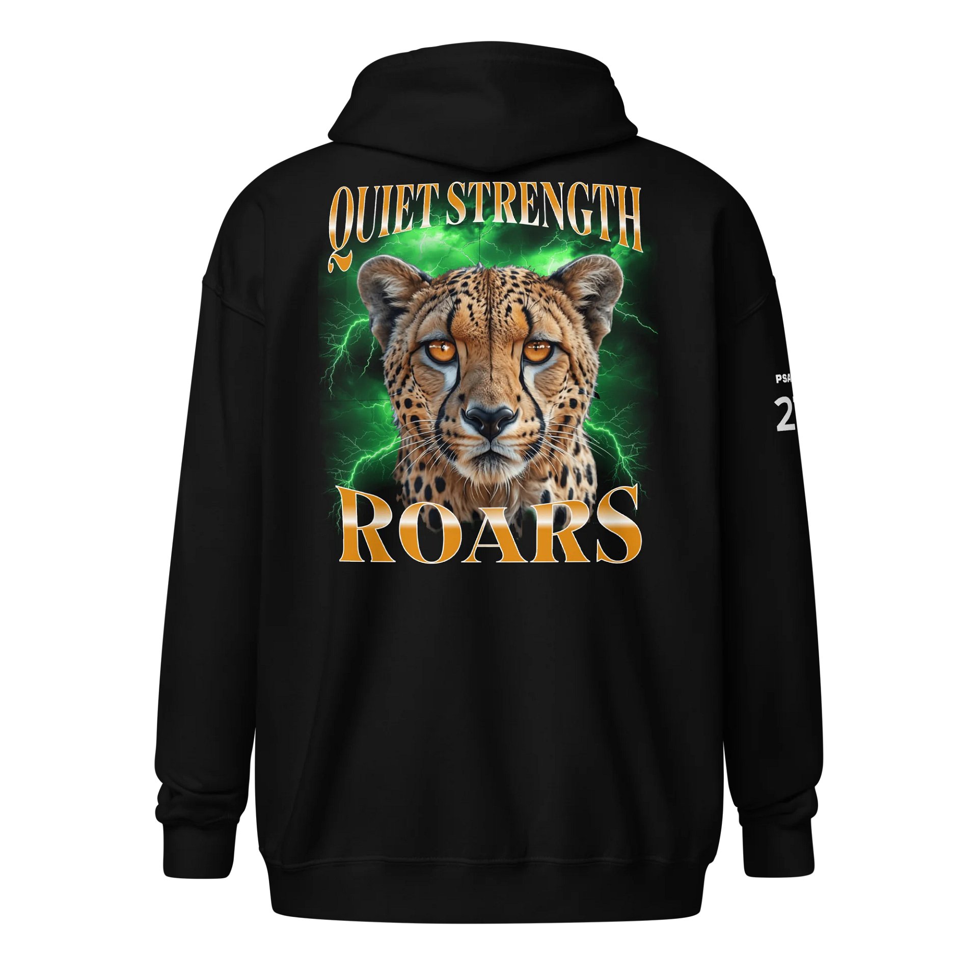 Quiet Strength Roars - Cheetah Inspirational Quote - Zipper Hoodie with Psalm 27 product image (2)
