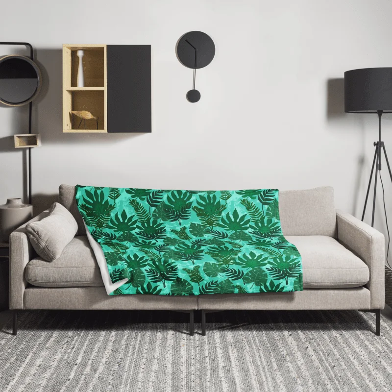 Jungle Leaves Pattern Throw Blanket- Aqua Background product image (5)