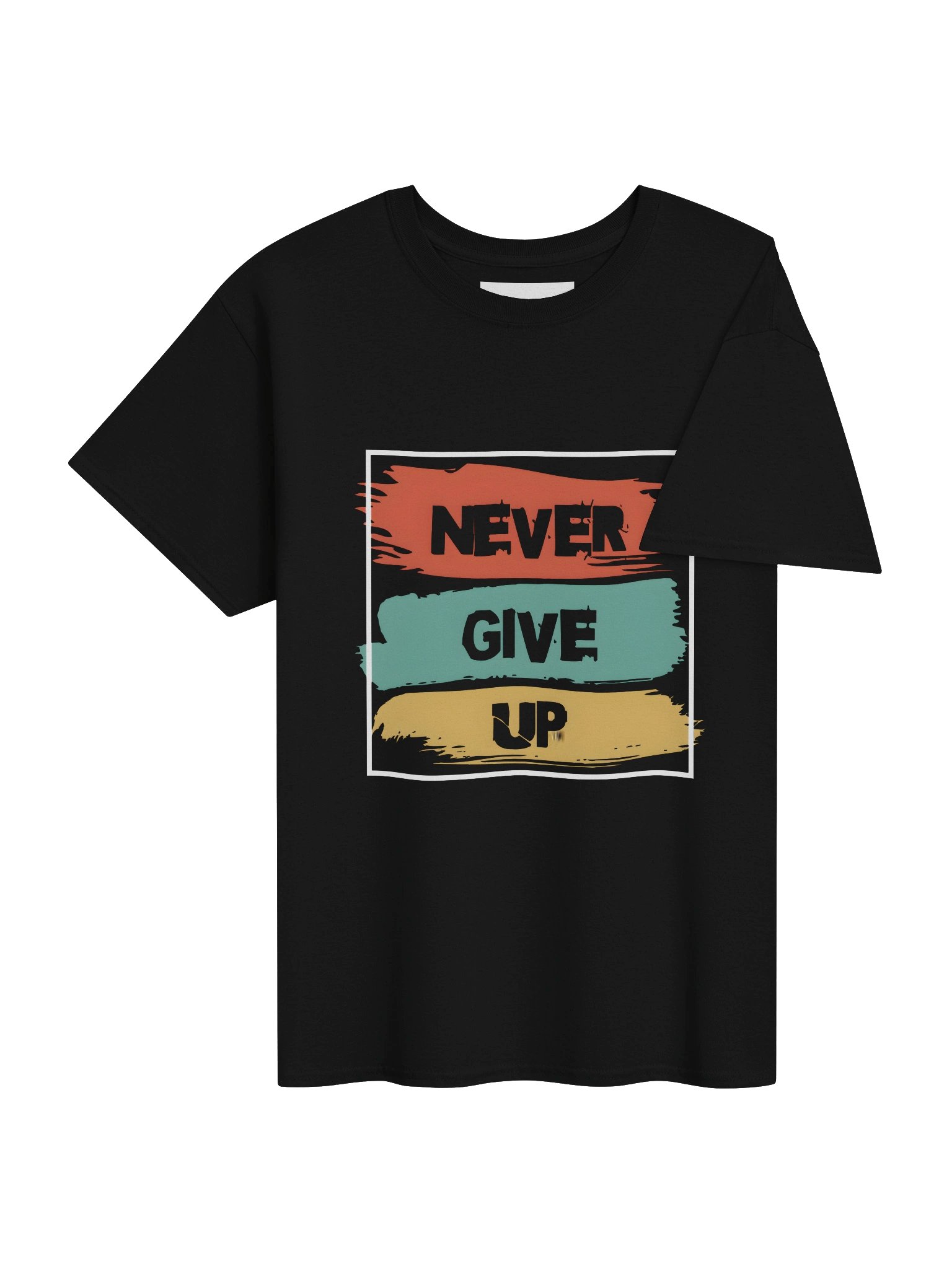 "Never Give Up" T-Shirt – Black Oversized Motivational Graphic Tee product image (4)