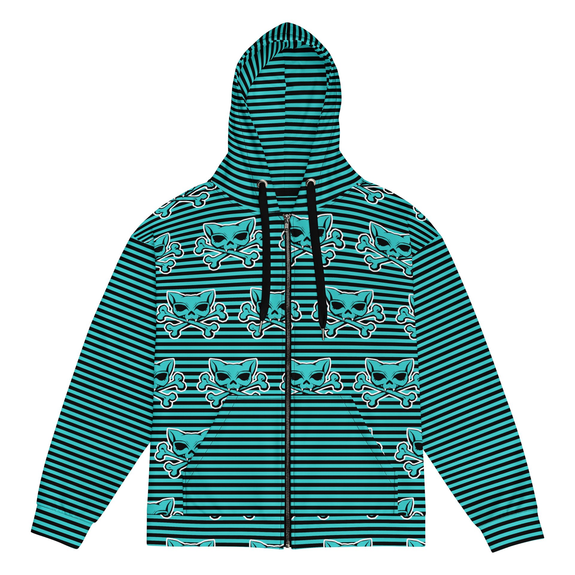 Blaque and Turquoise Kat Skull Remix Stripped Hoodie product image (1)