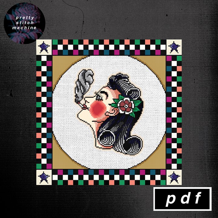 Bert Grimm Smoking Lady Head with Folk Art Frame Pattern product image (2)