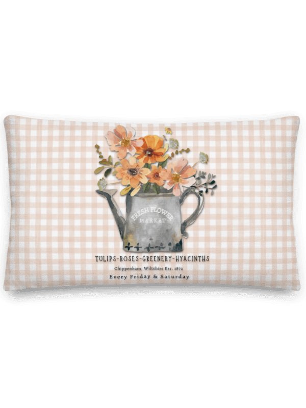 MY LITTLE COTTAGE GINGHAM THROW PILLOW WITH PEACH FLOWERS product image (2)